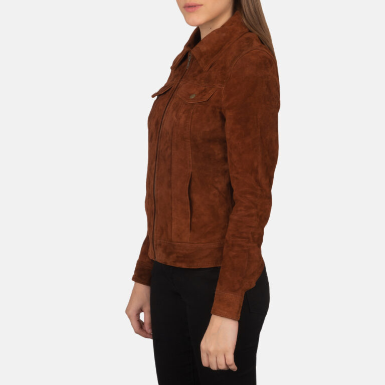 Womens Suzy Brown Suede Jacket Side Pose-3-1659378321308